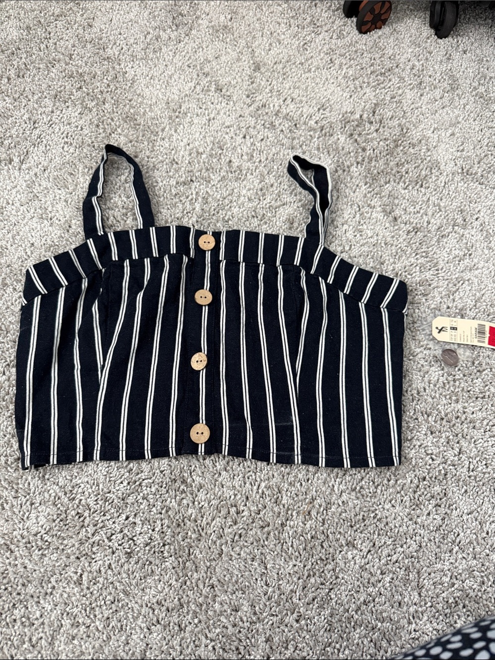 Striped Navy Button-Front Crop Tank Top